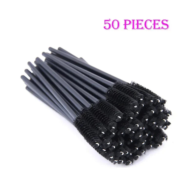 50pcs Disposable Eyelash Brushes Crystal Eye lash Mascara Wands Glitter Lash Comb Spoolies Micro Makeup Applicators