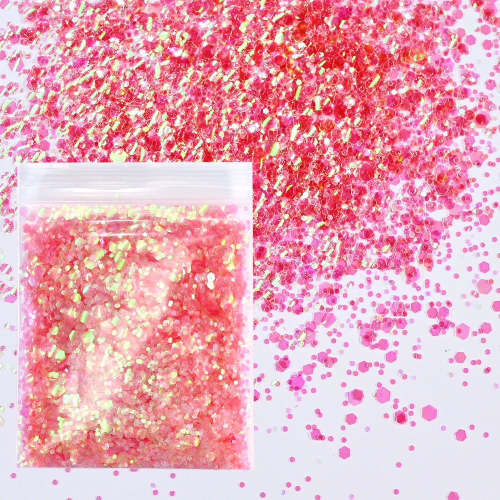 10g Pink Love Heart Nail Sequins Holographics Glitter Sequins Nail Art Decoration Mixed Size Ultrathin Flakes Manicure Sequins