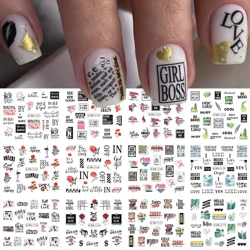 Nail Water Decals Geometric Color Block Line Leaf Flowers Nail Slider Stickers Summer Fruit For Manicure Nail Watermarks Decor