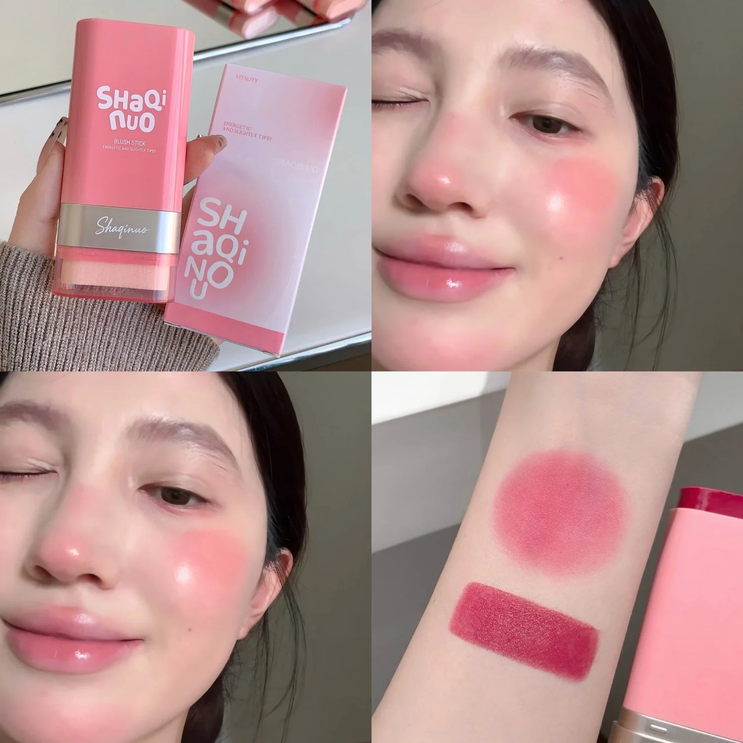 Strawberry Pink Blush Stick Smooth Cheek Tint Korean Make Up Matte Nude Apricot Blusher Cream Brighten Face Rouge Contour Makeup