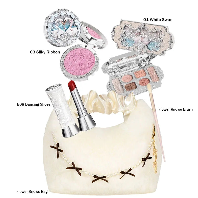 Makeup Flower Knows Set Swan Ballet Series Six Color Eyeshadow Palette Embossed Blusher Shine Lipstick Kit With Bag All In