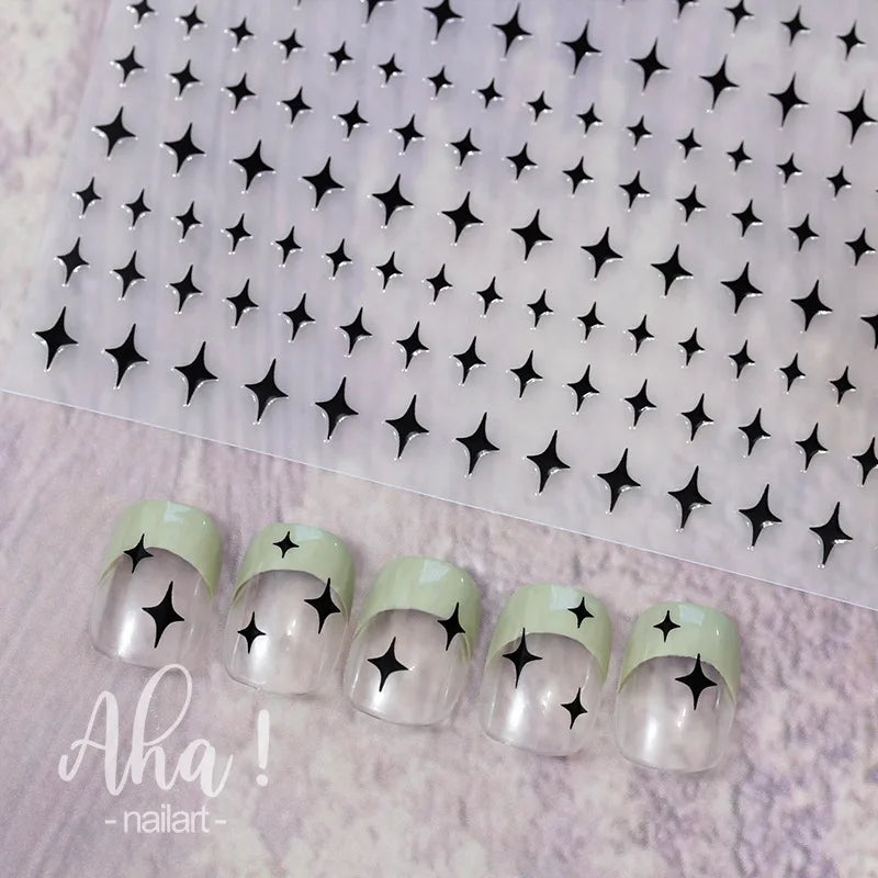 1Pcs Star/Moon/Cross Nail Art Stickers Gold/Silver Holographic Star Nail Decals Self-Adhesive 3D Manicure Decor