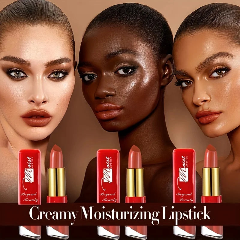 12 Colors Creamy Moisturizing Lipstick, Long Lasting Lipstick Leaning Tower Women and Schoolgirl Makeup Beginners Lip Makeup