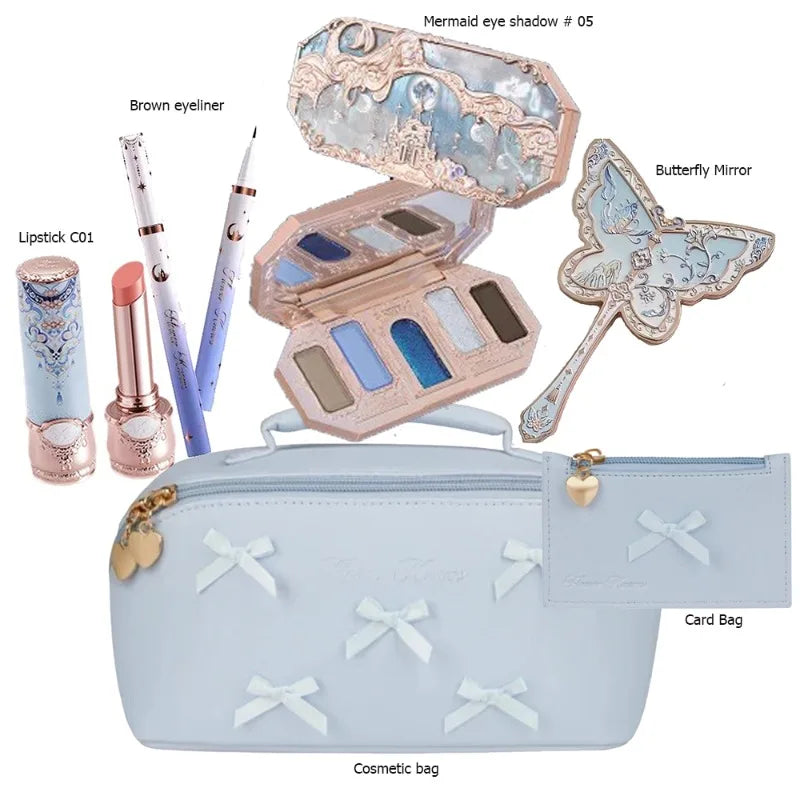 Makeup Flower Knows Set Swan Ballet Series Six Color Eyeshadow Palette Embossed Blusher Shine Lipstick Kit With Bag All In