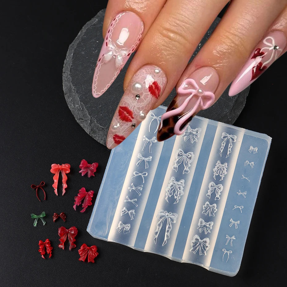 Fashionable Bow Ballet Tie Nail Stamping Plates Kawaii Bowknot Silicone Carving Mould Mini Tableware Manicure Decor Supplies