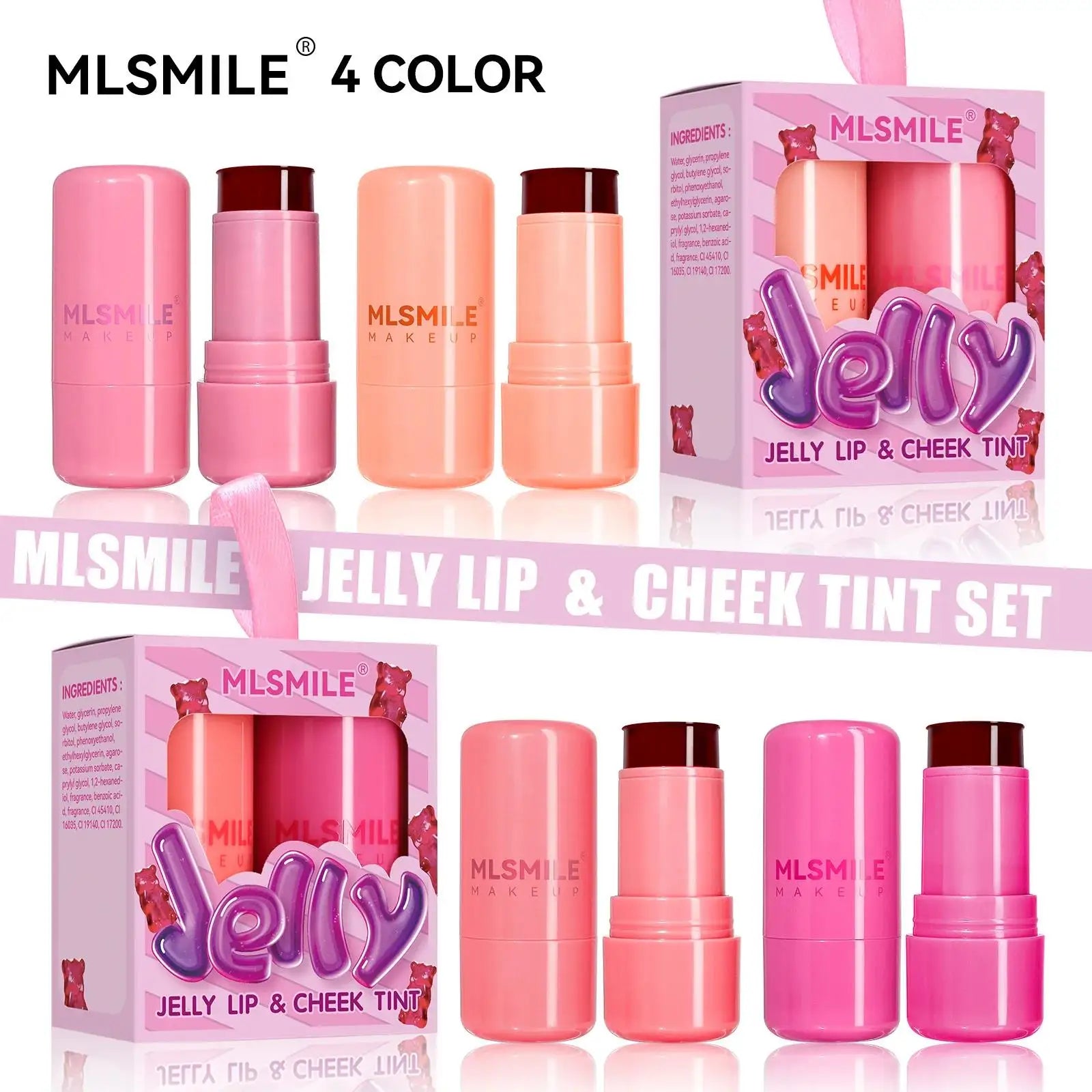 Women Brightening Face Blush Stick 2PCS Jelly Set Purple Lip Cheek Makeup Cosmetics Beauty Health