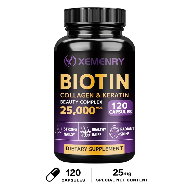 Biotin + Collagen + Keratin Capsules - Promotes Hair Growth, Strengthens Weak Nails, Anti-Aging, Supports Joints & Bones