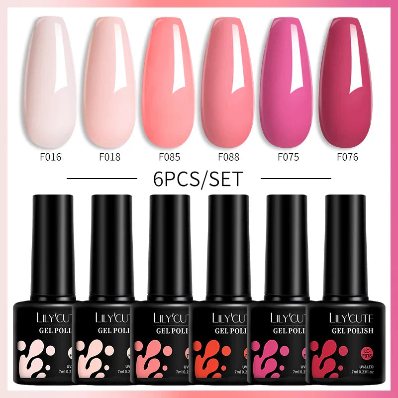 LILYCUTE 6PCs/Set Gel Nail Polish Set Kit Glitter Nail Gel Sequin Vernis Semi Permanent For Manicure Varnish UV LED Nail Art Gel