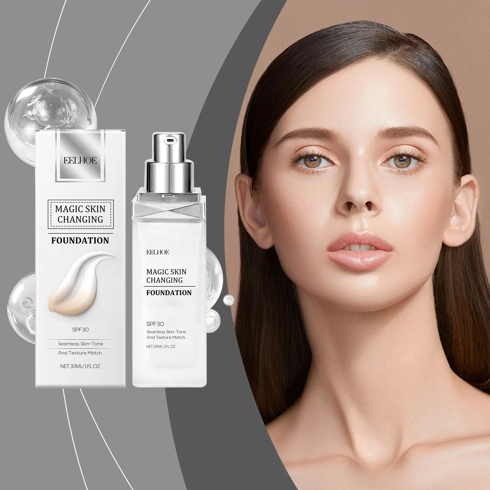 Color Changing Foundation Hyaluronic Acid Waterproof Oil Control High Coverage Makeup Base Magic Covering Foundation Liquid 30ml