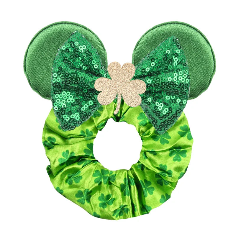 Disney Mouse Ears Velvet Scrunchies Hairband Women Elastic Ponytail Holder Girls Sequin Bow 2023 Kids Party DIY Hair Accessories