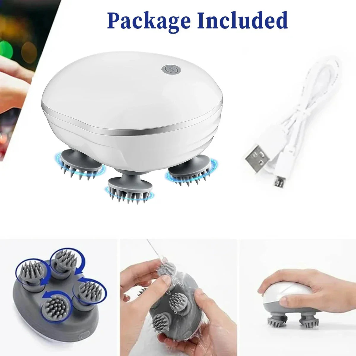 Head Massager with Adjustable Speed for Scalp Massage Red Light for Hair Care Soft Silicone for Deep Kneading of the Head
