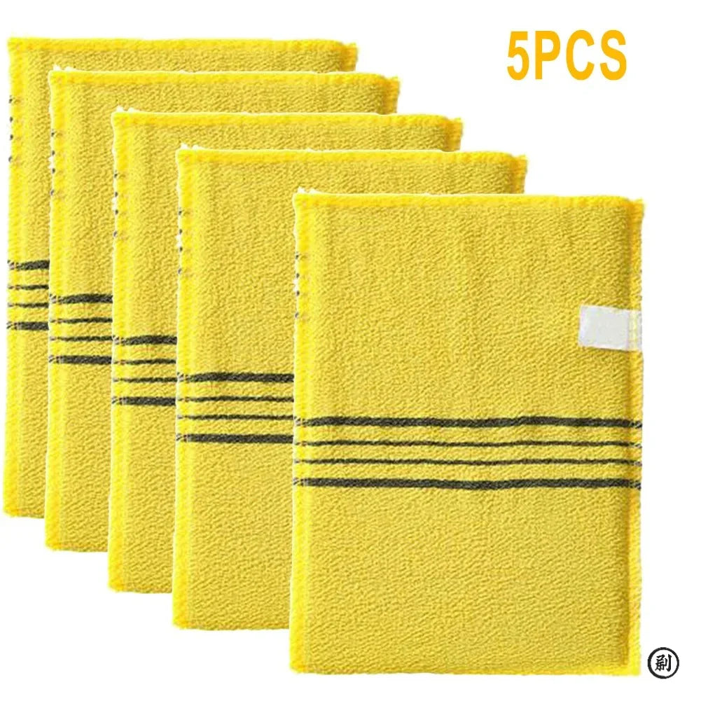 5Pcs Exfoliating Bath Pad Towels Set Korean Italy Asian Exfoliating Bath Washcloth Body Scrub Shower Soft Polyester Cotton