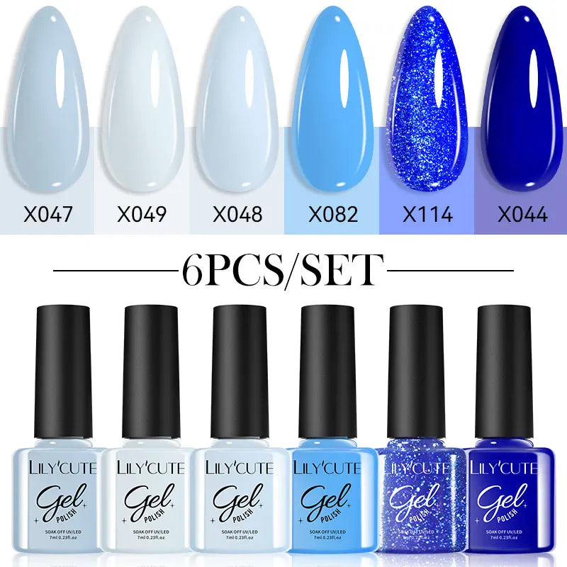 LILYCUTE 6PCs/Set Gel Nail Polish Set Kit Glitter Nail Gel Sequin Vernis Semi Permanent For Manicure Varnish UV LED Nail Art Gel