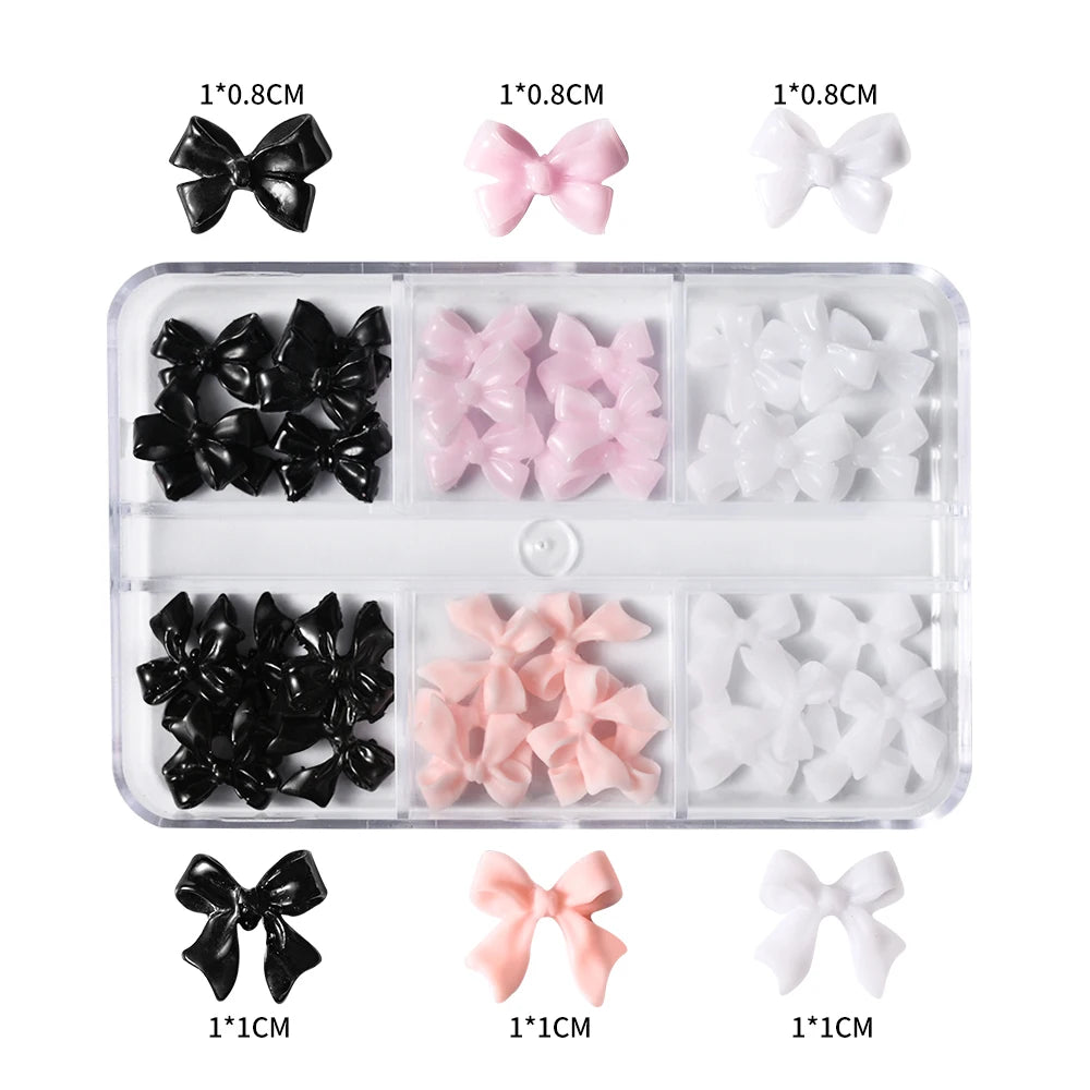 1 Box Pink White Series Bow Heart Nail Charms 3D Arcylic Nail Art Decorations Pearl 5-petal Flower Jewelry Manicure Accessories*