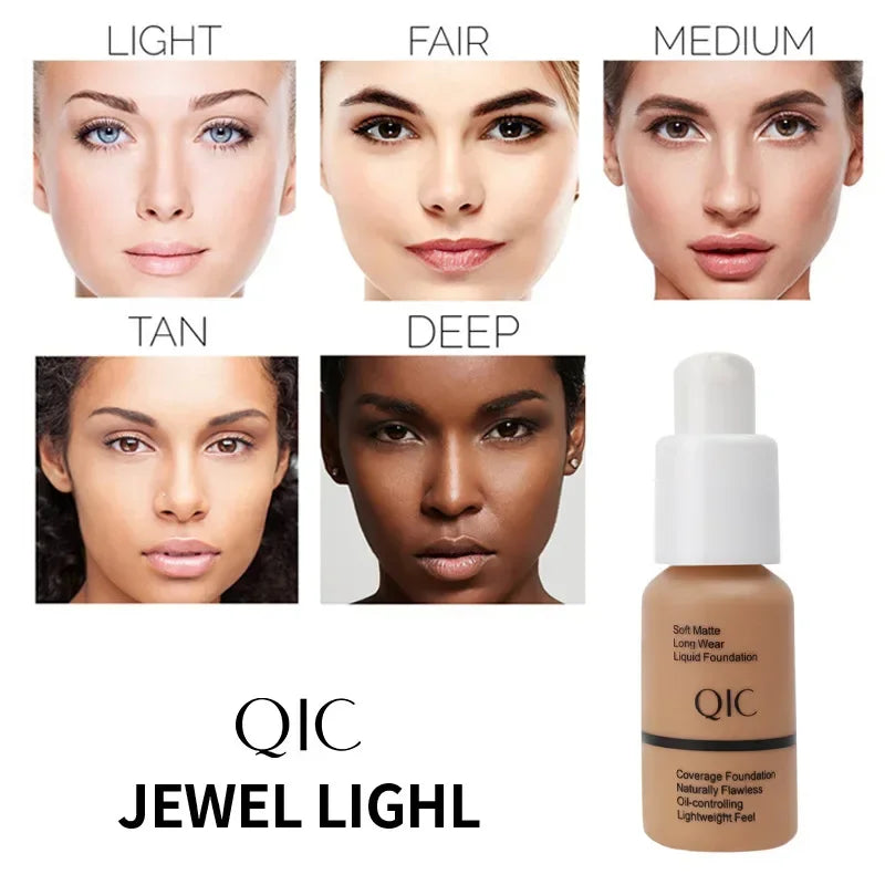 QIC Soft Matte Liquid Foundation Jewel Light Brightening Moisturizing Oil-Control Wheat Fit BB Cream Concealer Makeup