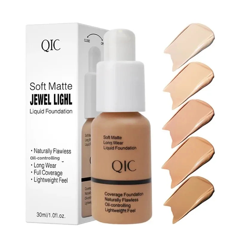 QIC Soft Matte Liquid Foundation Jewel Light Brightening Moisturizing Oil-Control Wheat Fit BB Cream Concealer Makeup
