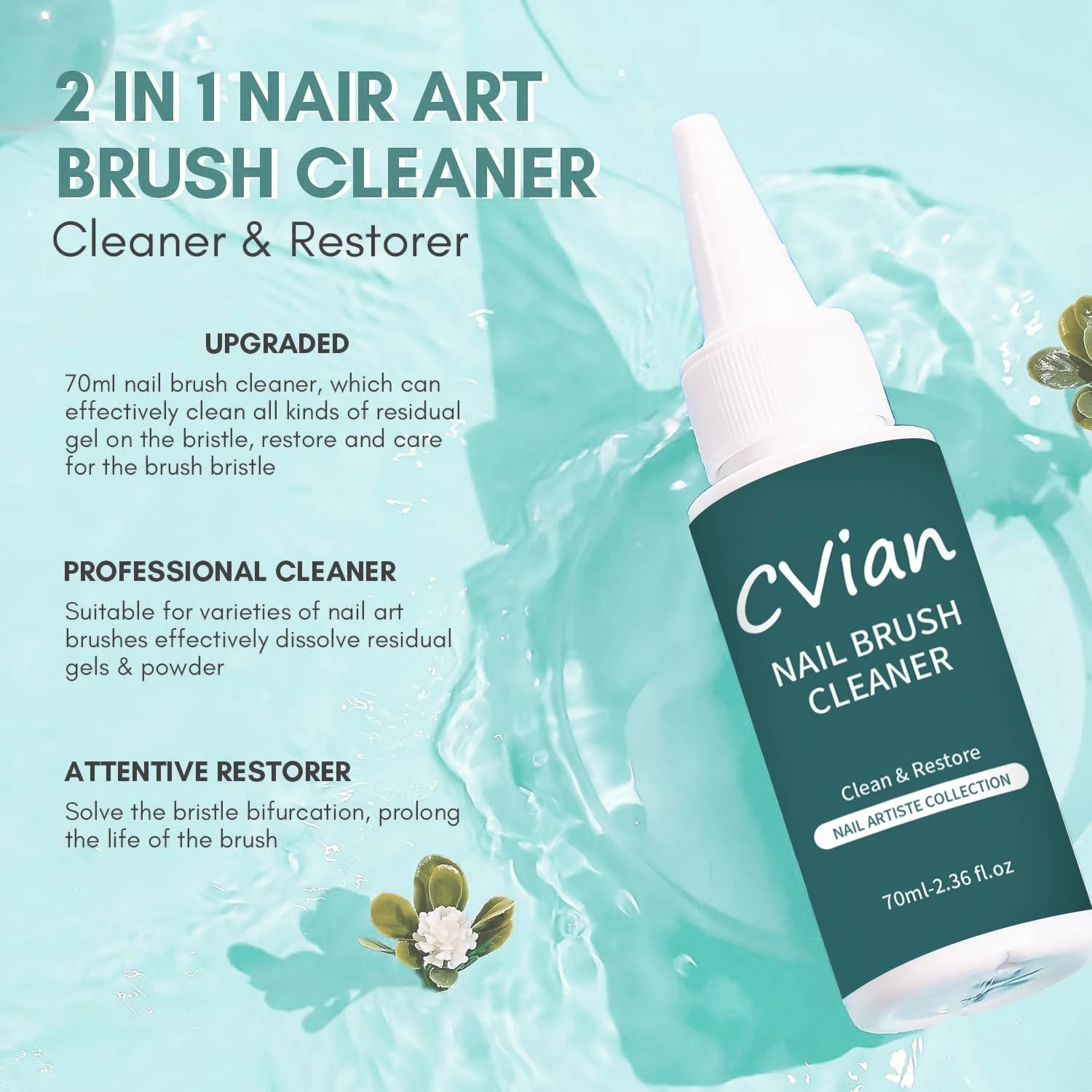 70ml Brush Cleaner – Unscented Quick-Dissolving Gel Residue Remover, Acrylic Nail Extension & Carving Complete Manicure Tool Car