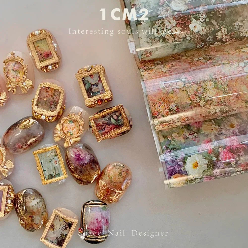 1 Box Flower Plaid Nail Foils for Transfer Paper Floral Sliders Butterfly Nails Wraps Blooming Flower Nail Art Decorations