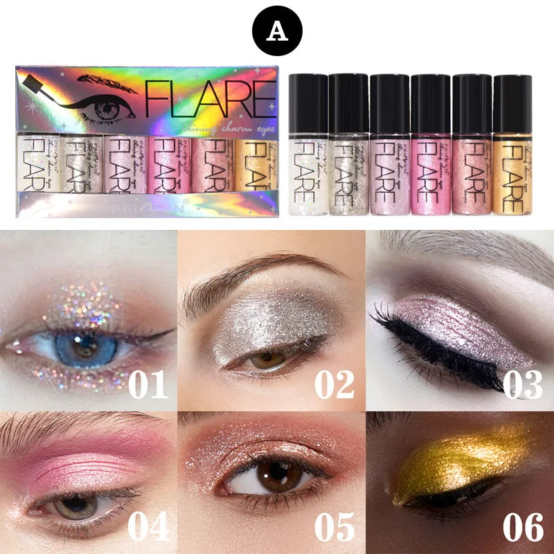 6pcs Flash liquid eyeliner pen durable shiny waterproof colored liquid eyeliner small suit.