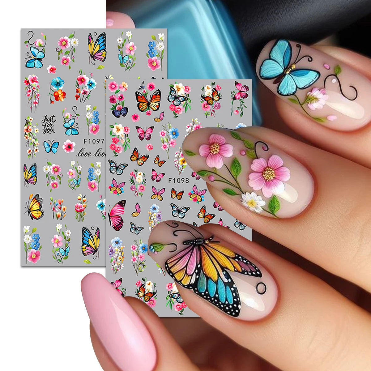 Spring and summer flower butterfly nail stickers, easy to apply for nail decoration DIY, gifts, party and wedding makeup styling