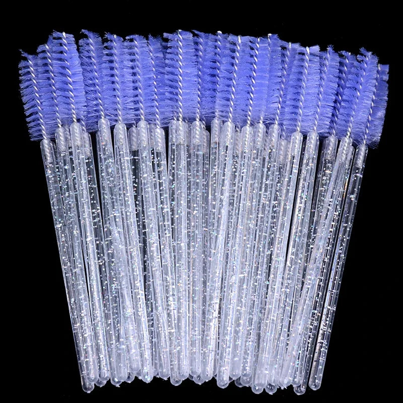 wholesale 50pcs Disposable Eyelash Brushes Crystal Eye lash Mascara Wands Glitter Lash Comb Spoolies Micro Makeup Applicators