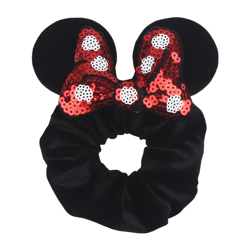 Women Ears Hair Scrunchies Velvet Hairbands For Girls Sequins Bows Headband Women Trip DIY Accessories Mouse Party Decor