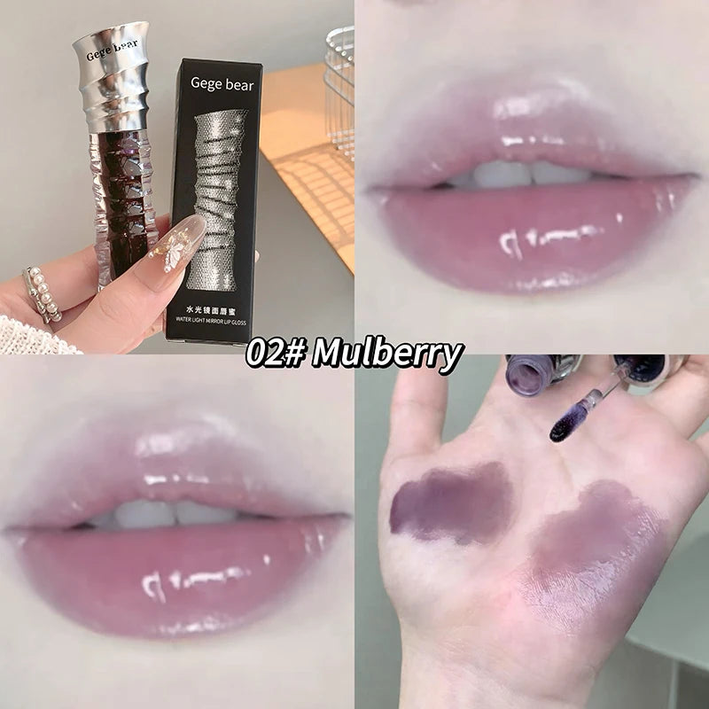Mirror Mulberry Lip Gloss Sexy Plump Purple Water Lip Glaze Shimmering Glass Moisturizing No Sticky Jelly Liquid Lipstick Oil