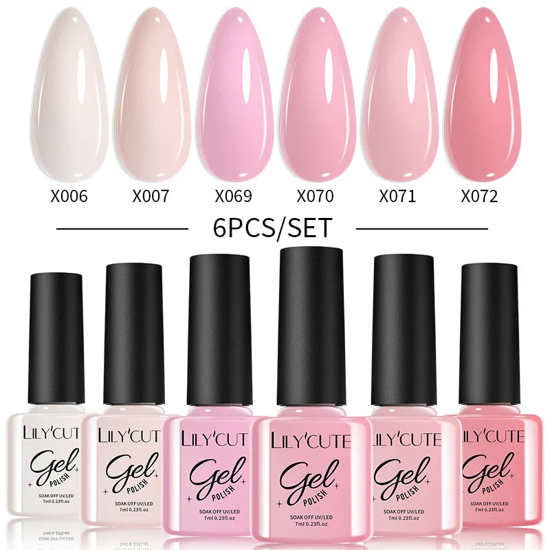 LILYCUTE 6PCs/Set Gel Nail Polish Set Kit Glitter Nail Gel Sequin Vernis Semi Permanent For Manicure Varnish UV LED Nail Art Gel