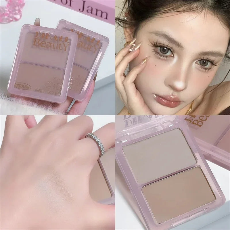 Two-tone Highlight Contour Palette Matte White Highlighter Grey Brown Nose Shadow Face Contouring Bronzer Brighten Powder Makeup