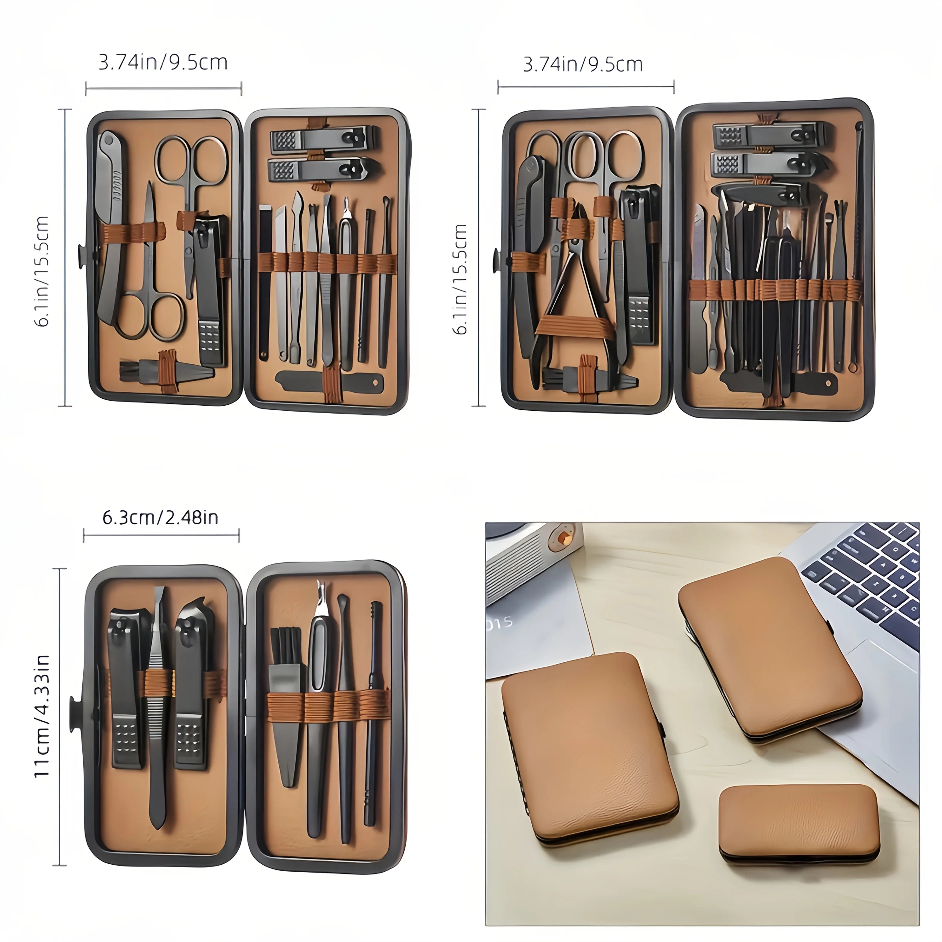7/16/24 Pcs Brown Series Manicure Set Stainless Steel Nail Clipper Hand& Foot Trimming Tool, with Portable Exquisite Storage Box