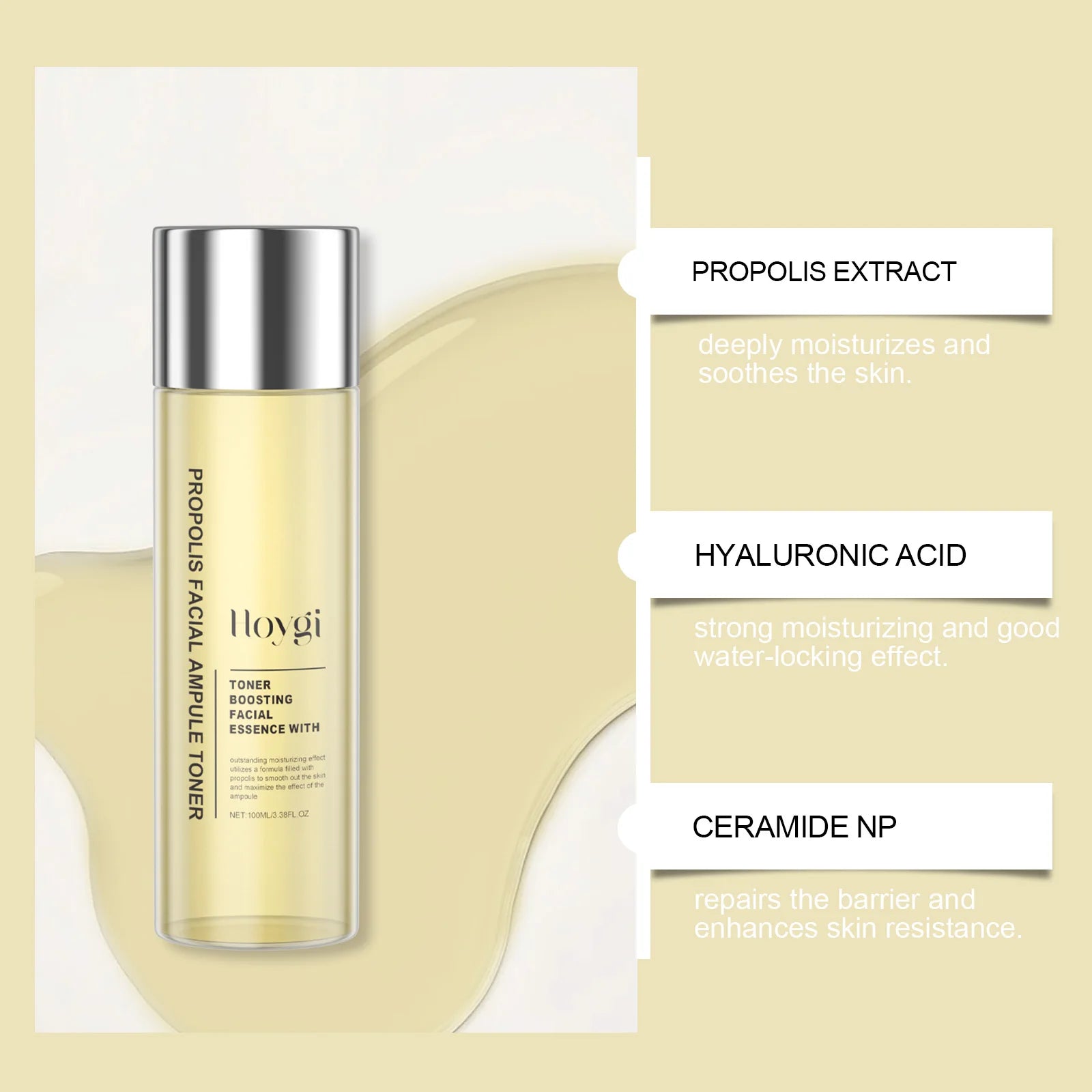 Hoygi Honey Ceramide Toner Hydration Boost Skin Barrier Repair Soothing Fast Absorbing Non-Sticky All Skin Types