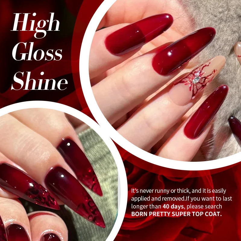 BORN PRETTY 10ml Blood Red Jelly Gel Nail Polish Halloween Nails Art Gel Polish Sheer Translucent Nail Gel for Winter Manicure