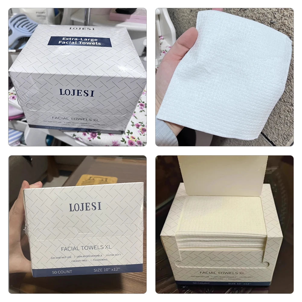 Disposable Face Towels 10"×12" Makeup Remover and Clean Soft and Thick Dry Wipes Facial Tissue XL Towelettes 50 Count