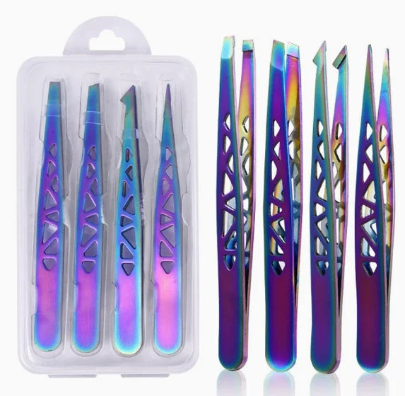 Professional 4pcs Eyebrow Tweezers Set - Precision for Brow Shaping, Beard Plucking & False Lash Application,Eyebrow Tool Set