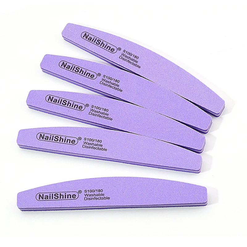 5Pcs Professional Nail File 100 180 Half Moon Sponge Polishing Sanding Buffer Manicure Products Tool Nail Equipment Lime a Ongle
