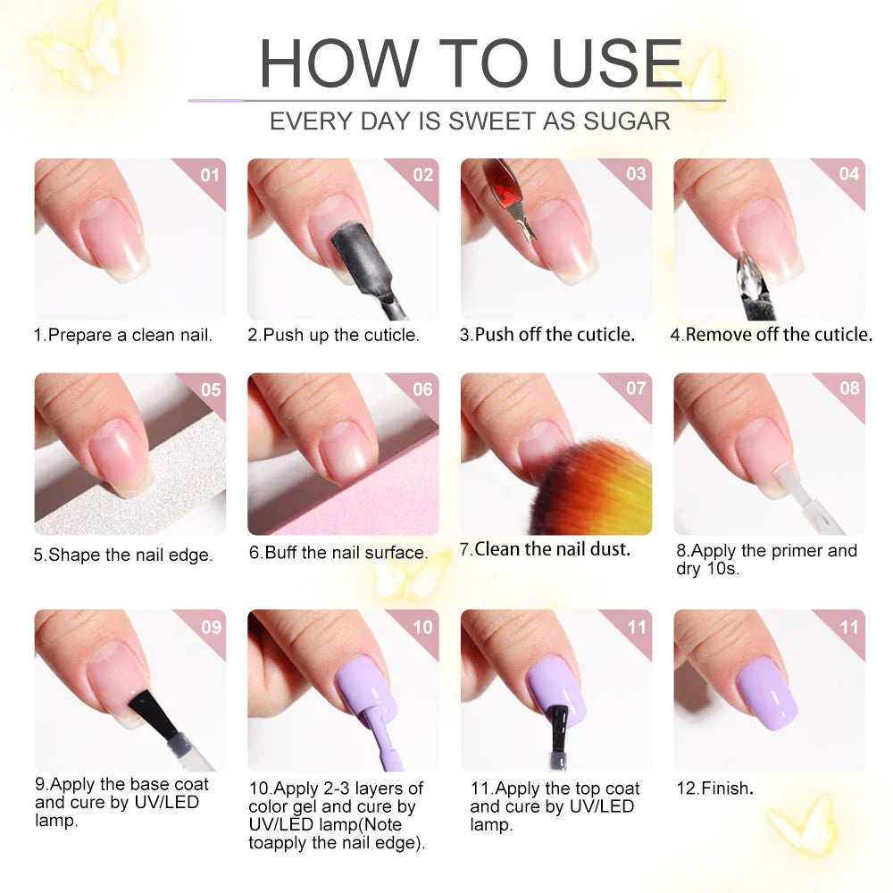 LIMEGIRL Gel Nail Polish Kit UV Soaking Gel Primer Polish Manicure Kit with UV LED Lamp Dryer Semi-Permanent Gel Varnish Kit