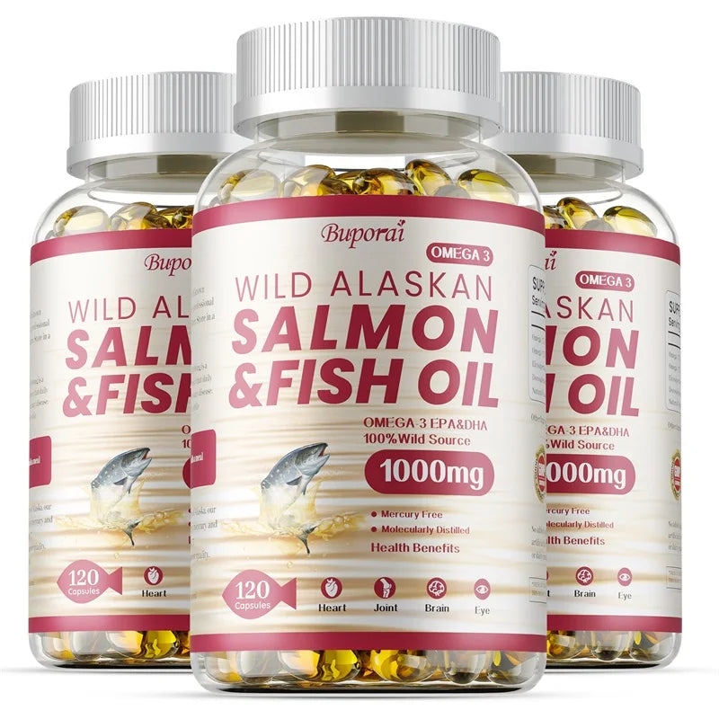 Salmon Fish Oil - Supports Brain and Nervous System, Cardiovascular and Skin Health, Antioxidant, Memory Enhancement