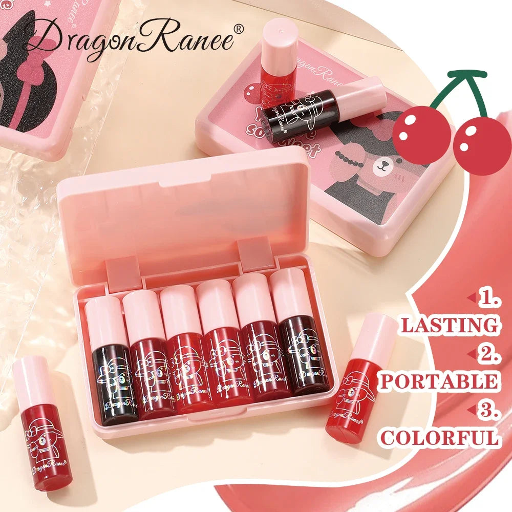 Glossy Lip Stain Water Based Moisturizing Brighten Long Lasting Non Fade Mirror Glaze 6pcs Mini Liquid Lipstick Makeup Kit