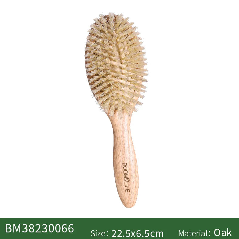 BOOMSLIFE Soft Boar Bristle Hair Brush Women Custom Scalp Massage Detangle HairbrushOak Wood Comb for Hair  Barber Accessories