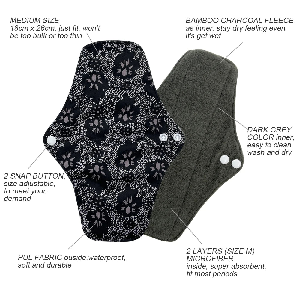 Eco-Friendly Reusable Sanitary Pads Set - Durable Leak-Proof Washable mama cloth Pads for Active Women Workout & Travel