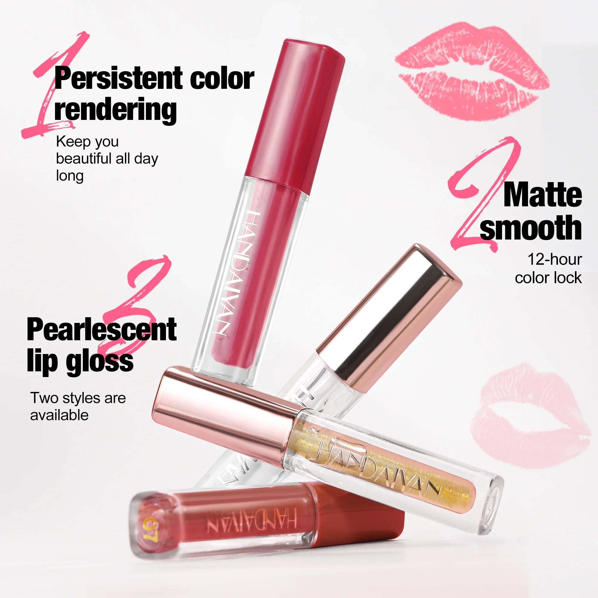 4pcs Velvet Lip gloss Set Liquid Lipstick Kit Easy Color Long Lasting Waterproof Lip Tint Oil Non-Stick Makeup Lip Glaze Set