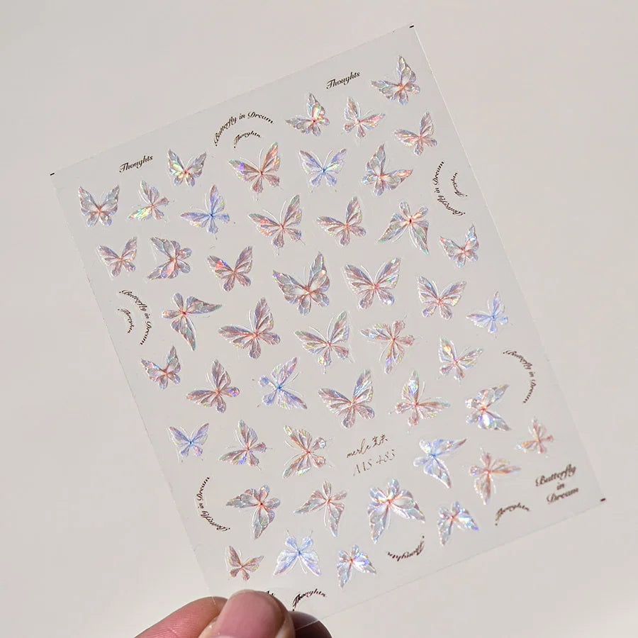 5D Butterfly Nail Stickers Sparkling Jelly Butterfly Nail Art Sticker Decorations Decals DIY Self Adhesive Slider Manicure Parts