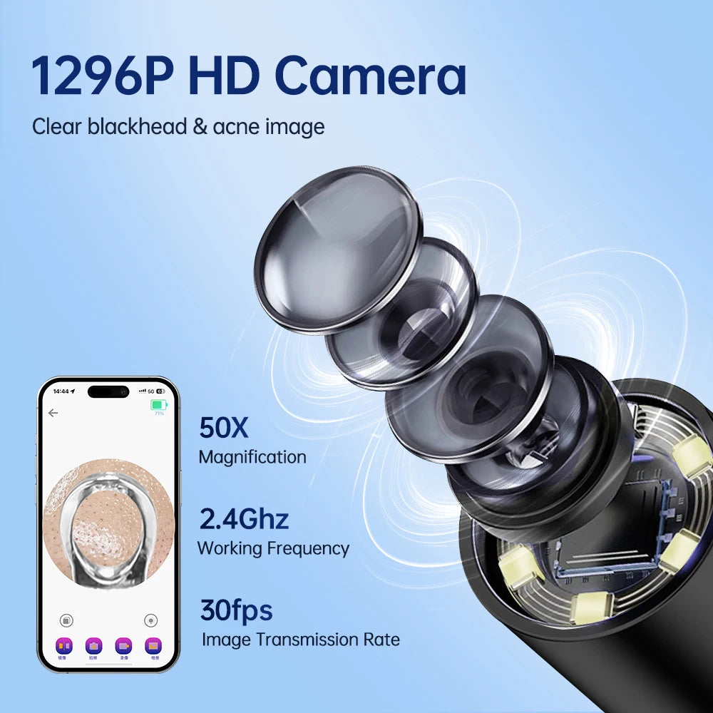 Visual Blackhead Remover 1296P HD Camera 50X Magnification Face Pimple Acne Pore Deep Clean Care Set Smart Blackhead Removal
