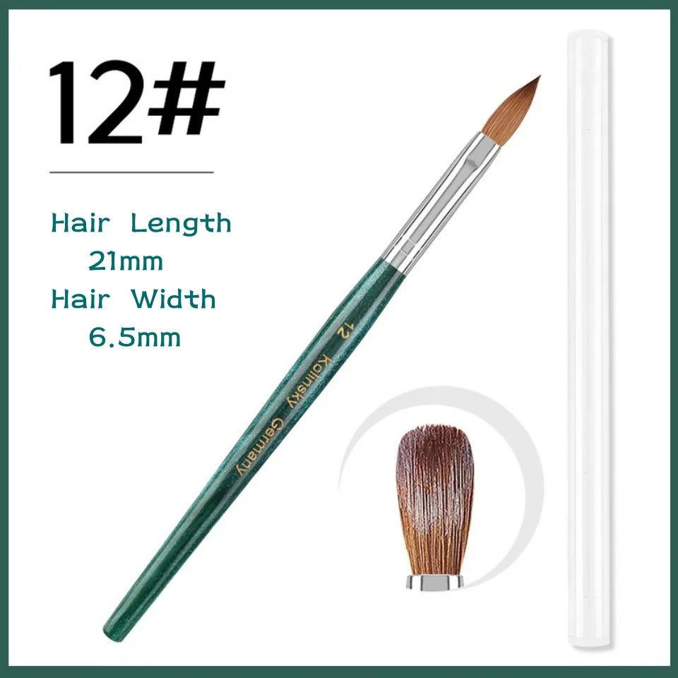 100% Kolinsky Acrylic Nail Brush Nail Art Brushes with Green Plastic Handle Acrylic Nail Tools