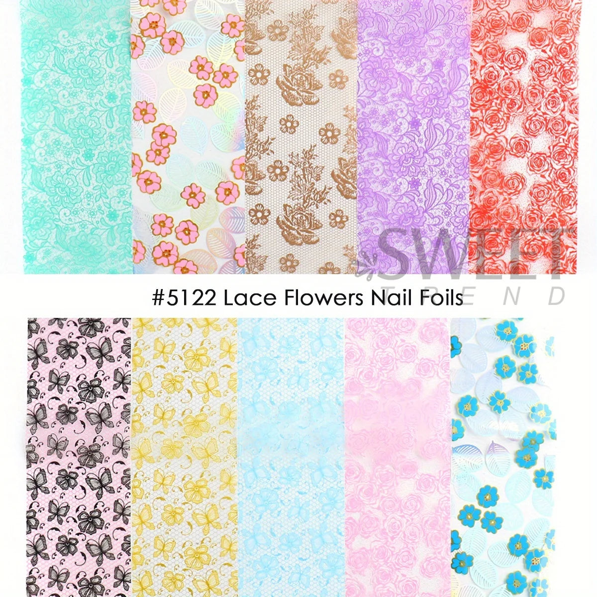 2 Pack Lace Flower Transfer Nail Art Foils Holographic Silvery Rose Geometry Leaf Image Simple Butterfly Decor Full Wraps Foils
