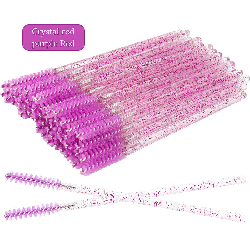NEW 50Pcs Makeup Eyelash Brushes Disposable Crystal Eyebrow brush Diamond Handle Mascara Wand Applicator Lashes Extension Tools