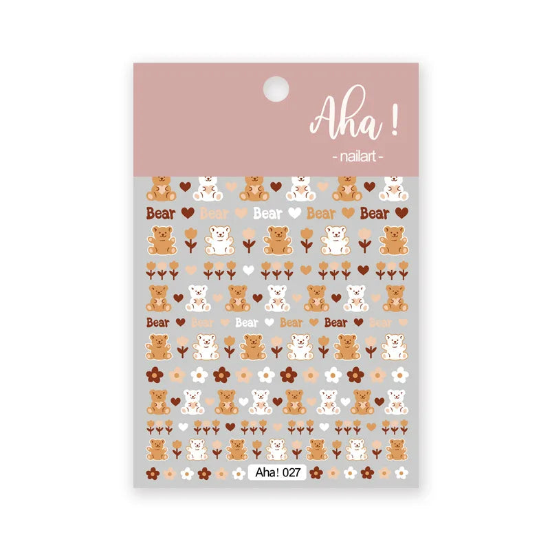 Cute Cartoon Nail Art Stickers, Bear Rabbit Flowers Panda Designs, Adhesive Decals for Nails Manicure Decoration