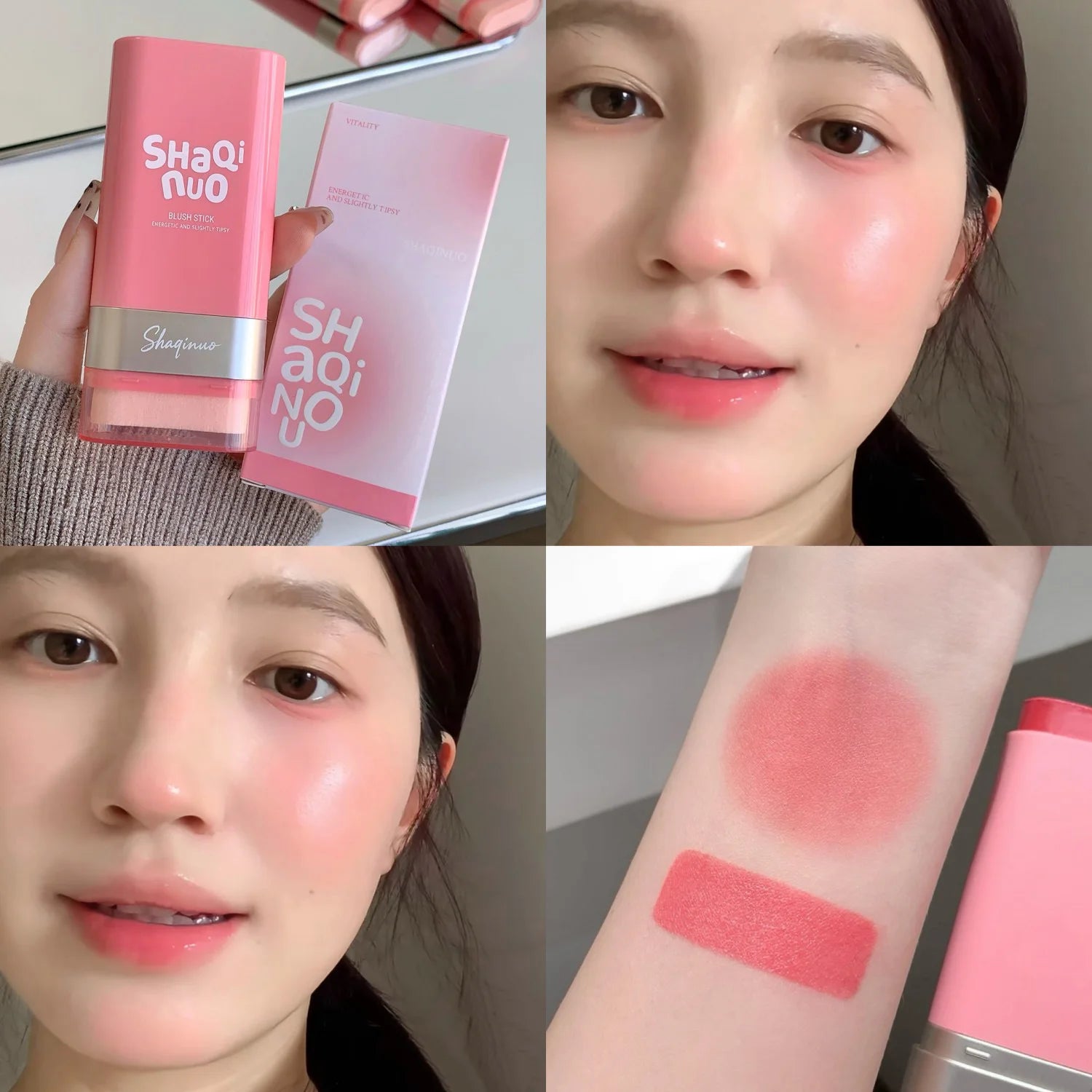 Strawberry Pink Blush Stick Smooth Cheek Tint Korean Make Up Matte Nude Apricot Blusher Cream Brighten Face Rouge Contour Makeup