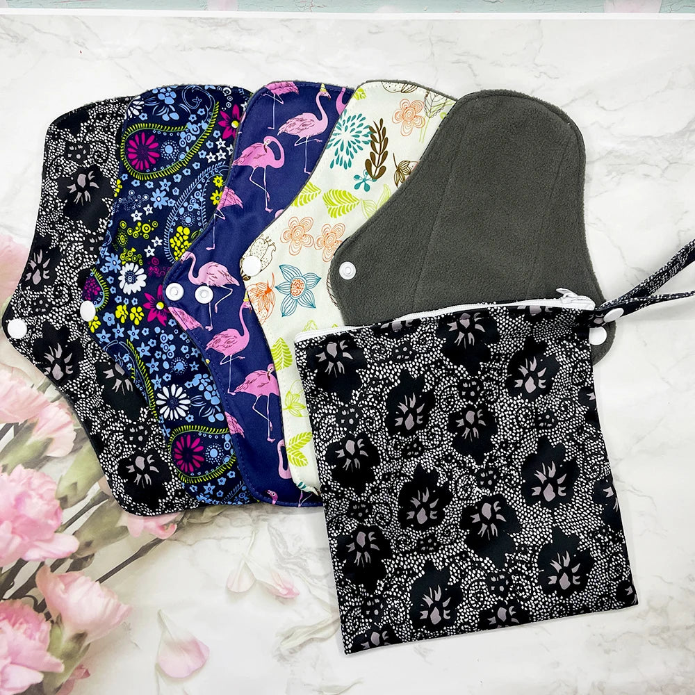 Eco-Friendly Reusable Sanitary Pads Set - Durable Leak-Proof Washable mama cloth Pads for Active Women Workout & Travel