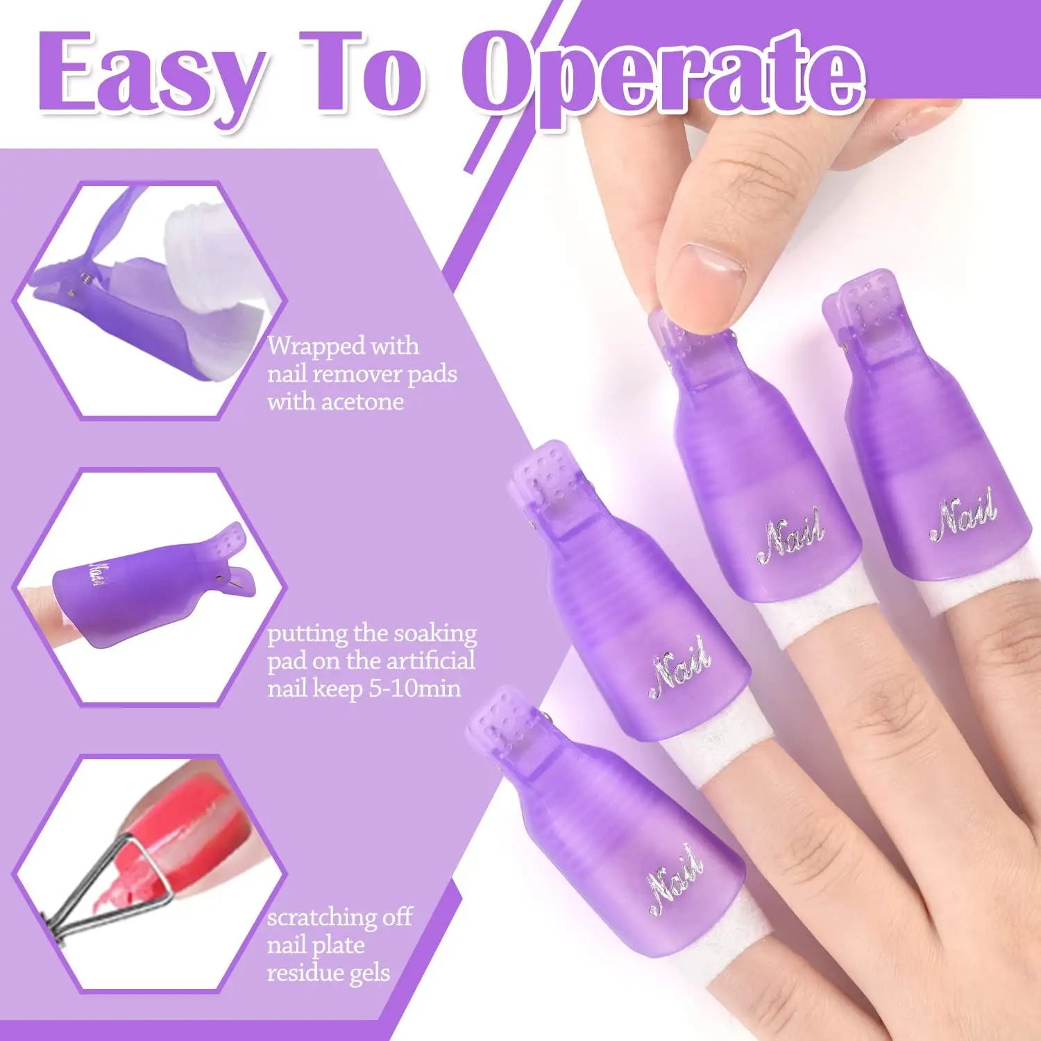 Acrylic Nail Polish Remover Clips, 10 Pieces Reusable Toenail and Finger Gel Nail Polish Remover Clips.